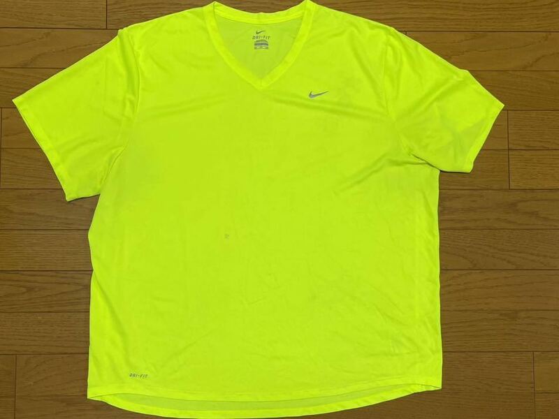Nike ナイキ DRI-FIT ドライフィット Vネック 蛍光 イエロー 半袖 Tシャツ サイズ XXL USA古着