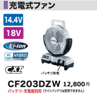 マキタ 充電式 ファン CF203DZW 白 14.4V 18V 本体のみ 扇風機 新品