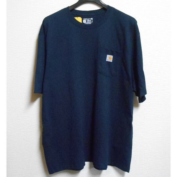 carhartt*カーハート/US:2XL/ネイビー/K87 ポケ付クルーネック半袖Tシャツ