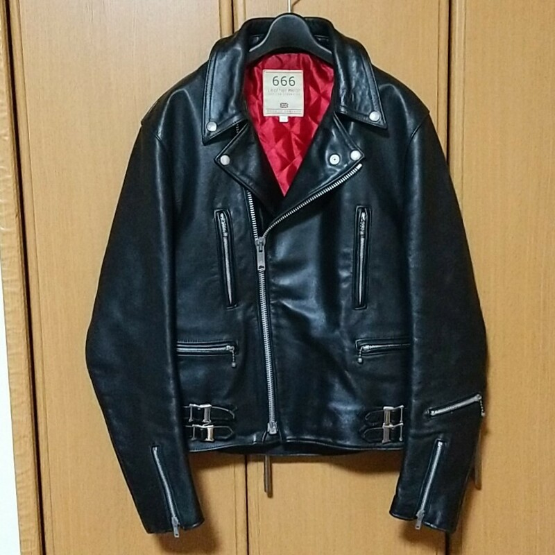 666 Leather wear トリプルシックス ダブルライダースジャケット 38 レザー ブラック 黒 牛革 ルイスレザー lewis leathers ライトニング 