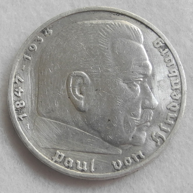 ドイツ 第三帝国 5ライヒスマルク 銀貨 1936年 A 5マルク ヒンデンブルク 美品！ ナチスドイツ ヒトラー アンティーク