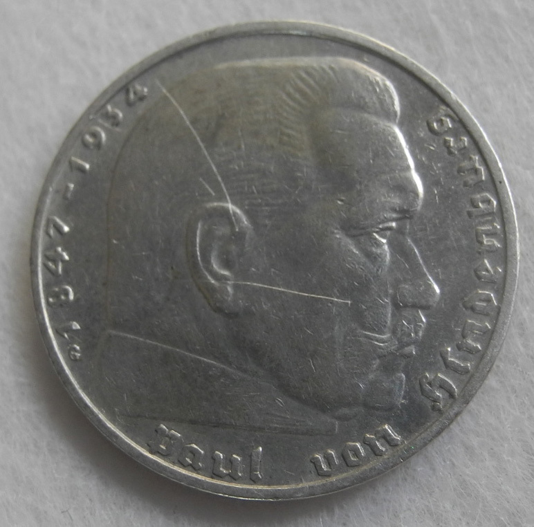 ドイツ 第三帝国 2ライヒスマルク 銀貨 1937年 G 2マルク ヒンデンブルク 美品！ ナチスドイツ ヒトラー アンティーク