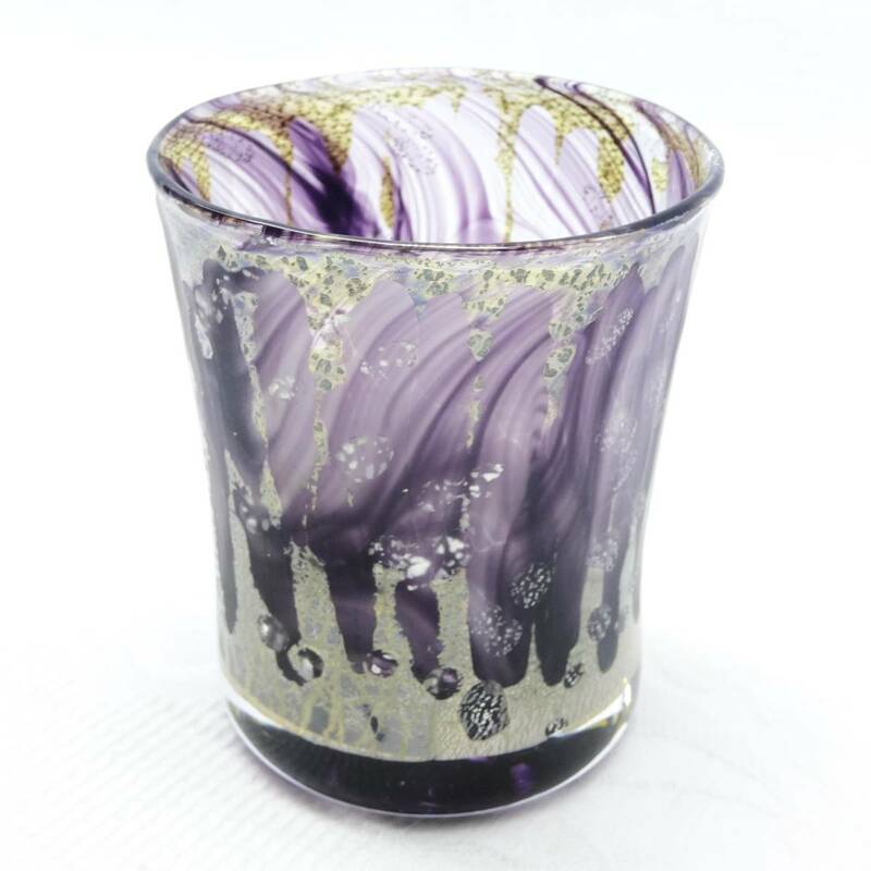 G33 工芸ガラス オバタ硝子 天の川 銀河 ぐい呑み 吹きガラス 冷茶グラス 紫