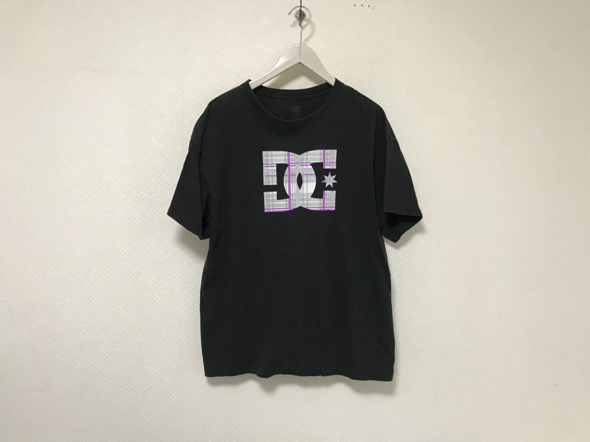 本物ディーシーDCコットンロゴプリント半袖Tシャツメンズサーフアメカジミリタリーワークストリートスケーター黒ブラックLメキシコ製