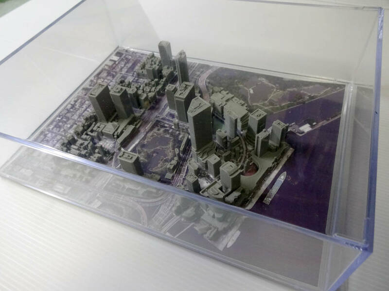 東京都　竹芝周辺　国土交通省の整備した３D都市データを活用した都市模型　組立済　　スケール1/4000　(透明ケース付)　