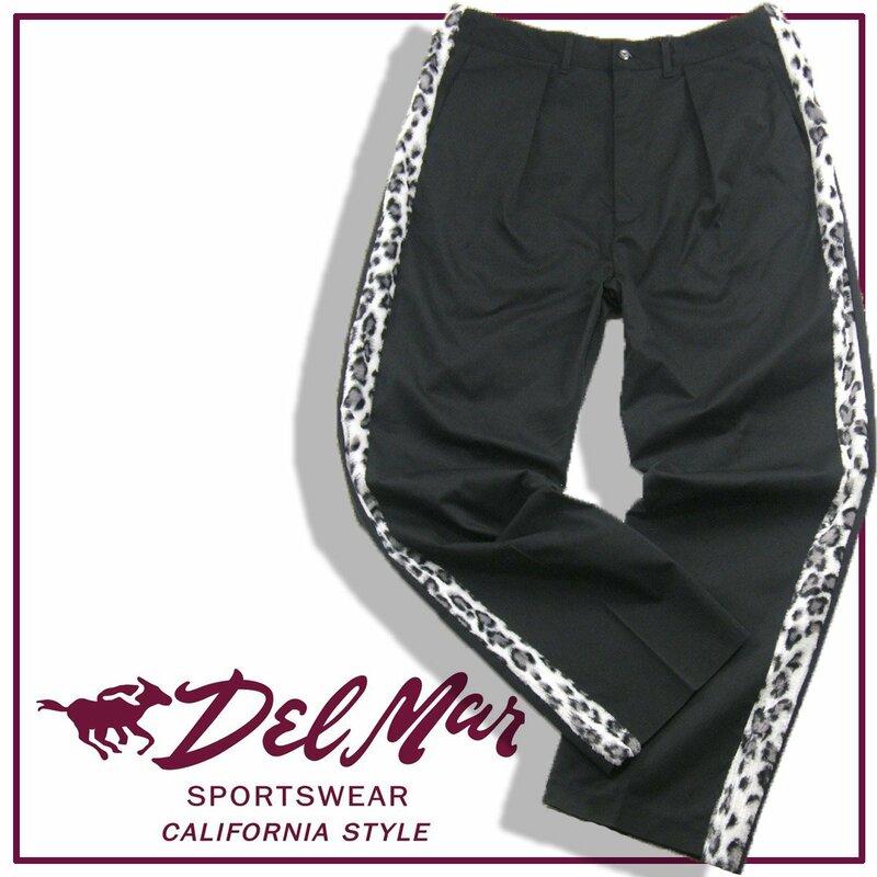 新品 【DEL MAR sportswear / デルマースポーツウェアー】 レオパード 1タック パンツ オールシーズン L ブラック チノパン ★353112