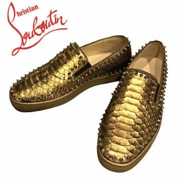 【極美品】 Christian Louboutin クリスチャン ルブタン スニーカー シューズ ゴールド 金 スタッズ メンズ 41 26.0cm 中古 正規品