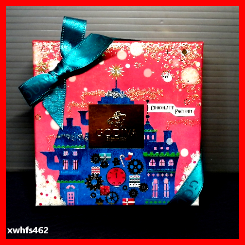 即決美品 GODIVA ゴディバ クリスマスファクトリー チョコレート工場 箔押し仕様 リボン付き 空き箱 金文字 ギフト 贈り物 小物入れ box
