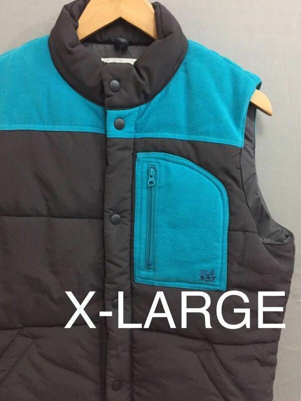 エクストララージ X-LARGE 【美品】 中綿 ベスト ジャケット グレー ブルー メンズ Mサイズ !★&