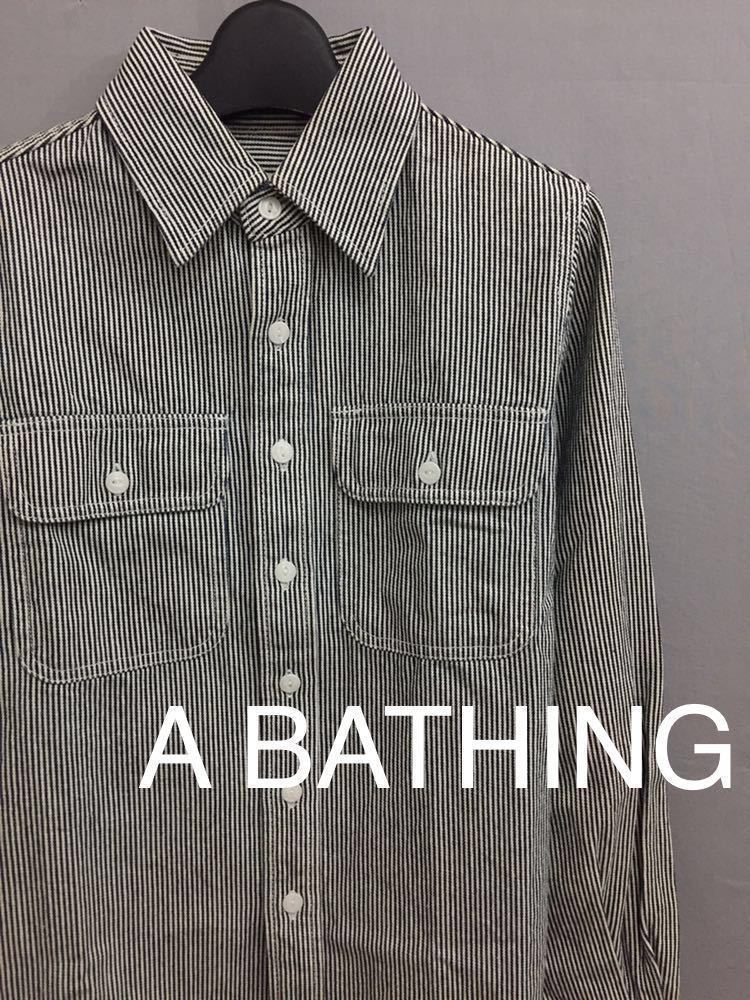 【美品・良品】 アベイシングエイプ A BATHING APE シャツ 長袖 ストライプ ホワイト ネイビー レディース !●&