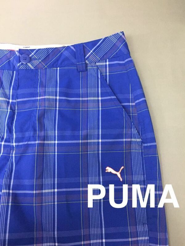 プーマ PUMA 【美品】ゴルフ ハーフパンツ チェック柄 ブルー メンズ Mサイズ ～△&