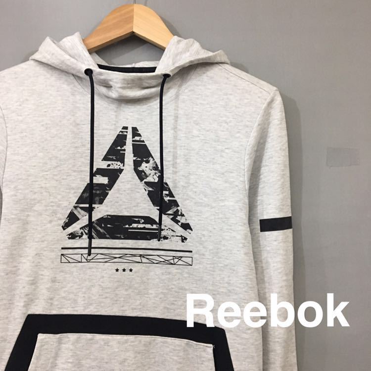【美品・良品】リーボックReebok スウェット プルオーバー フーディー 霜降り フード トップス グレー メンズ 男性用 Mサイズ ♭▽