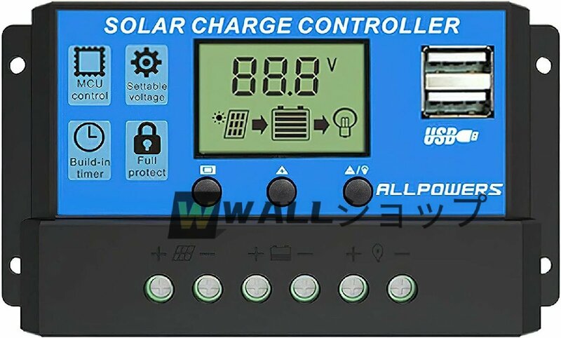 ソーラーチャージャーコントローラー ALLPOWERS 20A 電流表示バージョン 12V/24V LCD 充電コントローラー 電圧ディスプレイ 液晶 デュアル