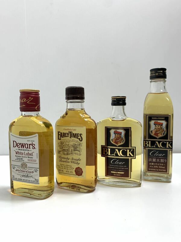 「ウィスキーポケット瓶4本セット」デュワーズホワイトラベル/ アーリータイムズイエローラベル/ ブラックニッカクリア×2本