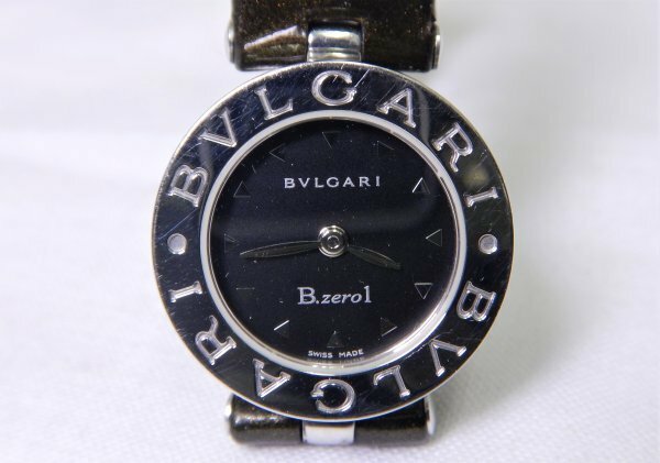 5829 希少☆ BVLGARI QZ B-ZERO1 BZ22S ビーゼロワン ラウンド 黒文字盤 レディース腕時計 クォーツ 純正ベルト ブルガリ 稼働品