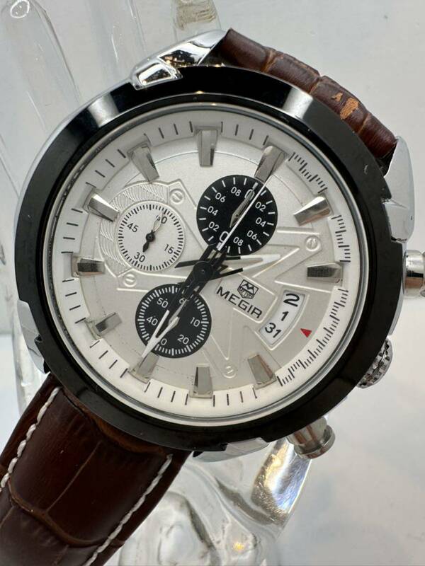 【MEGIR】クロノグラフ クォーツ メンズ腕時計 M2020 中古品　電池交換済み　稼動品　46-7