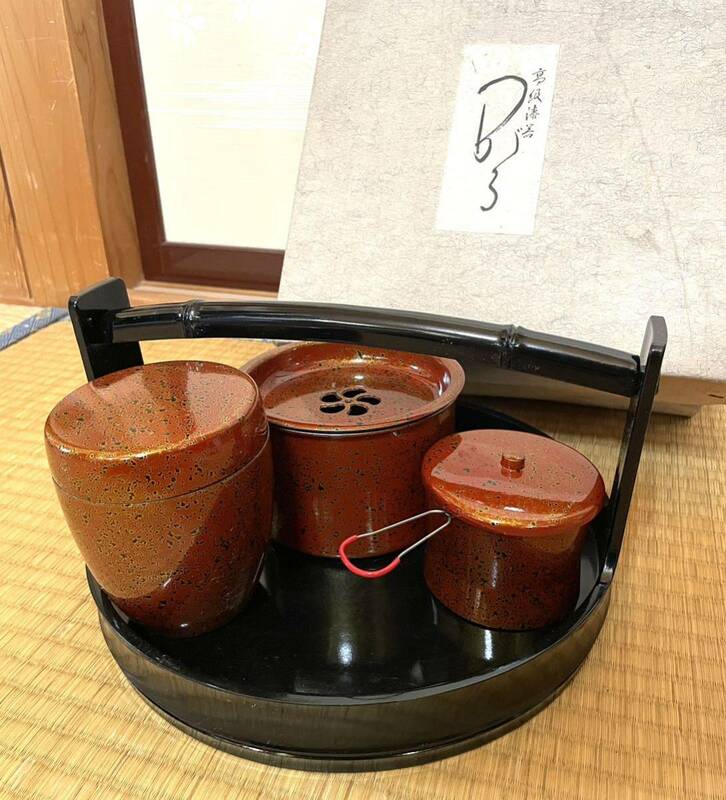 美品 お膳 セット 蓋付き 蔵出し 健康長寿 縁起物 骨董 アンティーク風 箱付き 時代物 漆器 漆芸 漆塗り