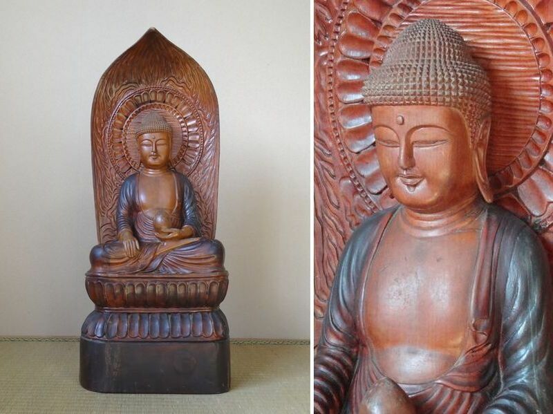 木彫　薬師如来　釈迦如来　吉祥坐　全高５８cm　一木造　仏像　仏教美術