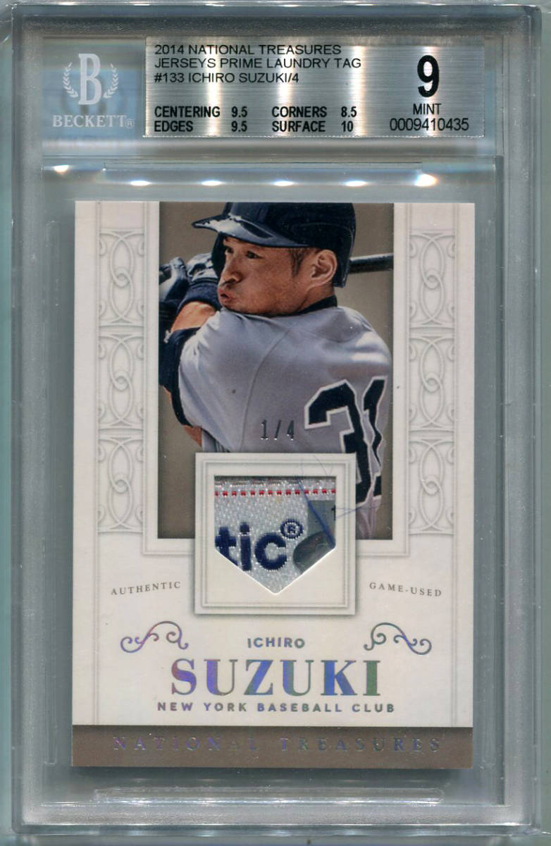 2014 National Treasures Ichiro Suzuki イチロー Laundry Tag Patch 4枚限定 BGS 9