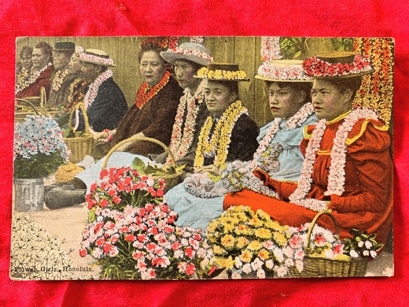 7122/米国Antique絵葉書 ハワイホノルル フラワーガール アメリカ ポストカード