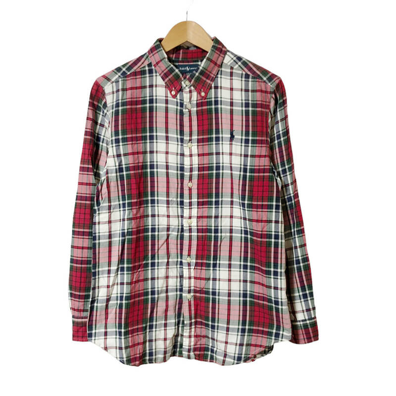 Ralph Lauren ラルフローレン ボタンダウンシャツ チェック 長袖 キッズサイズ XL(18-20) メンズS-M相当 赤 緑 ポニー刺繍 A21