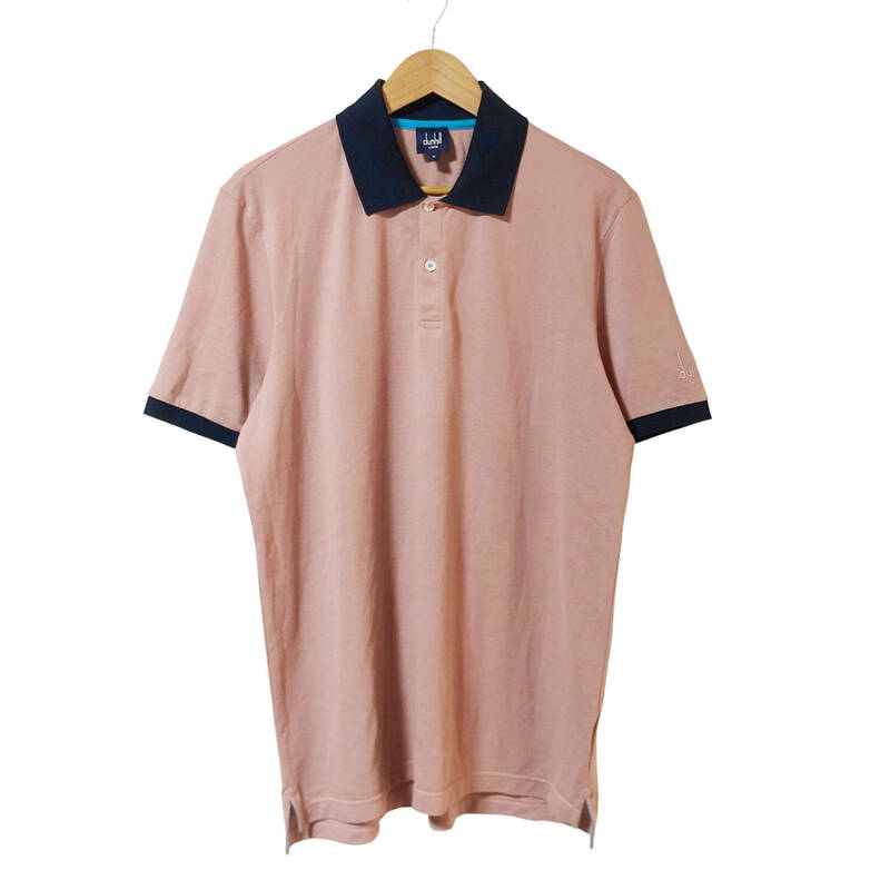 dunhill LINKS ダンヒル ポロシャツ 半袖 ロゴ 刺繍 M ピンクベージュ イタリア製 メンズ A11