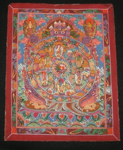 ◎●曼荼羅　　六道輪廻　チベット仏教　肉筆　手描き　マンダラ　タンカ ⑨65