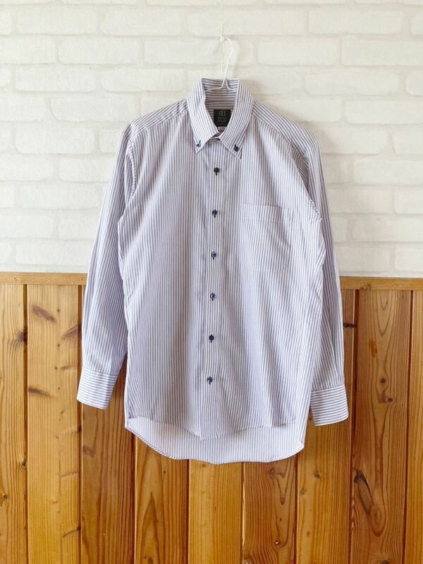 BRICK HOUSE by TOKYO Shirts メンズ 長袖 シャツ S-80 ストライプ ボタンダウン カジュアル ワイシャツ 東京シャツ 紳士服 白 水色 D