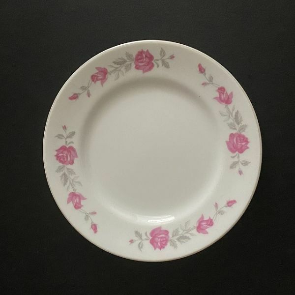 ◆台湾レトロ◆大同◆ケーキ皿 菓子皿 ピンク バラ柄 銀リム◆台湾食器◆ヴィンテージ ri52307c