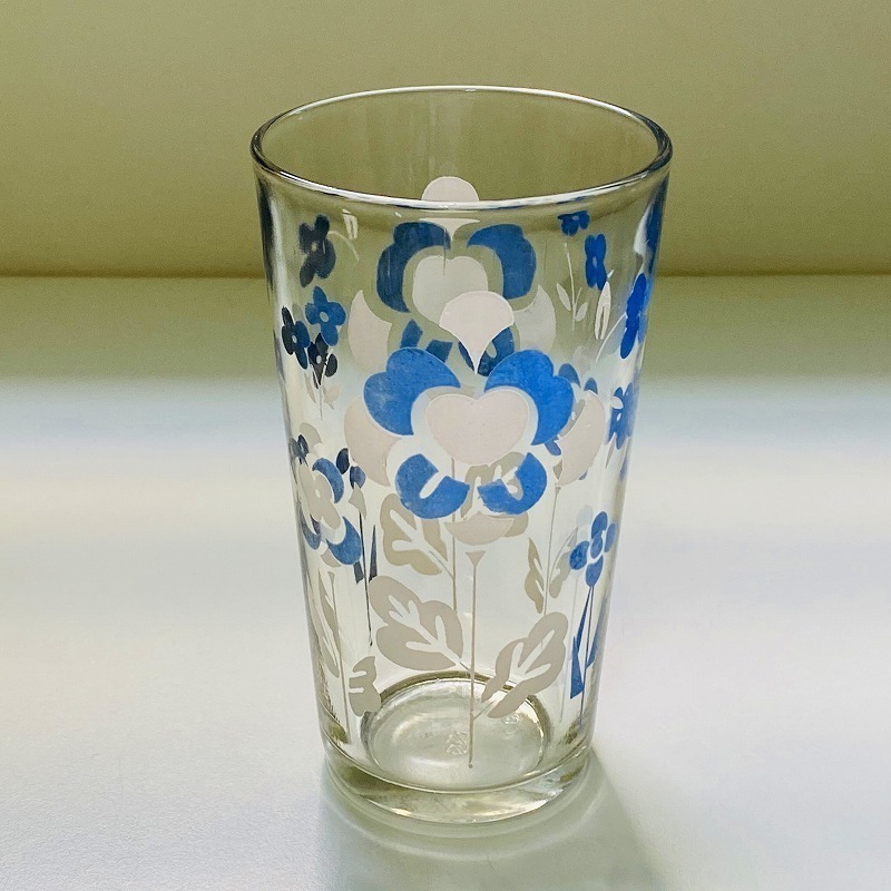◆台湾◆レトログラス◆ブルー お花 グラス◆台湾ガラス◆ヴィンテージ