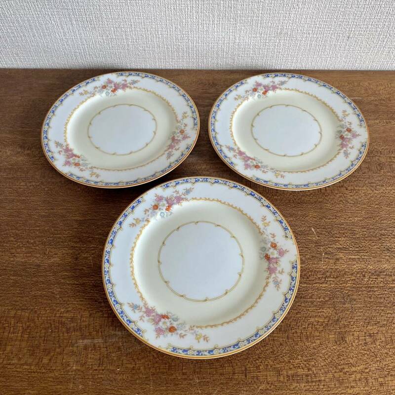 Noritake ケーキ皿　プレート 3点セット　トリアノン 676 / ノリタケ 花柄　金彩　TRIANON 小皿