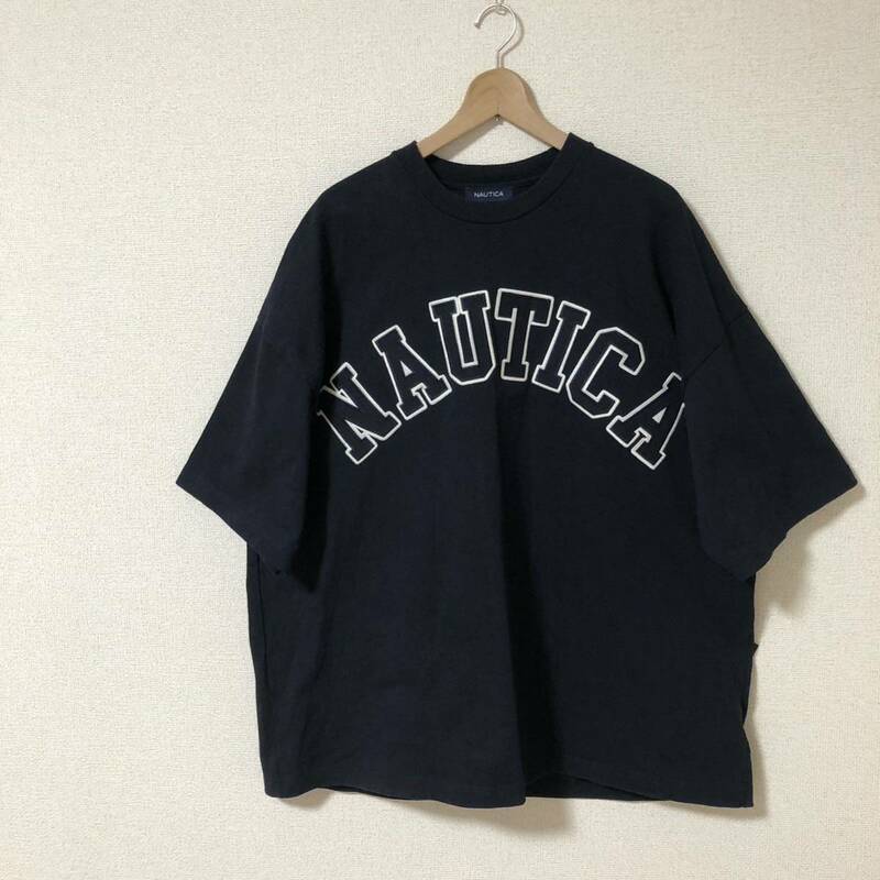 NAUTICA ノーティカ 刺繍 デカロゴ オーバーサイズ Tシャツ　ネイビー
