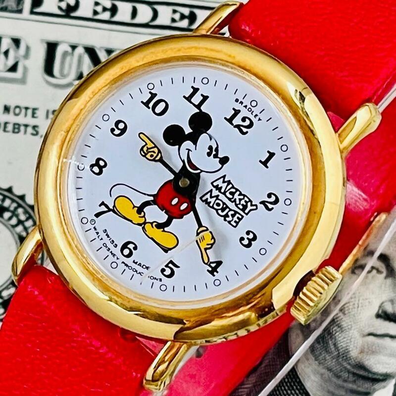 腕時計レディース【美品】ブラッドリーBradleyミッキーマウス手巻きディズニー稼働アンティーク中古ヴィンテージ金ブラッドレイU127