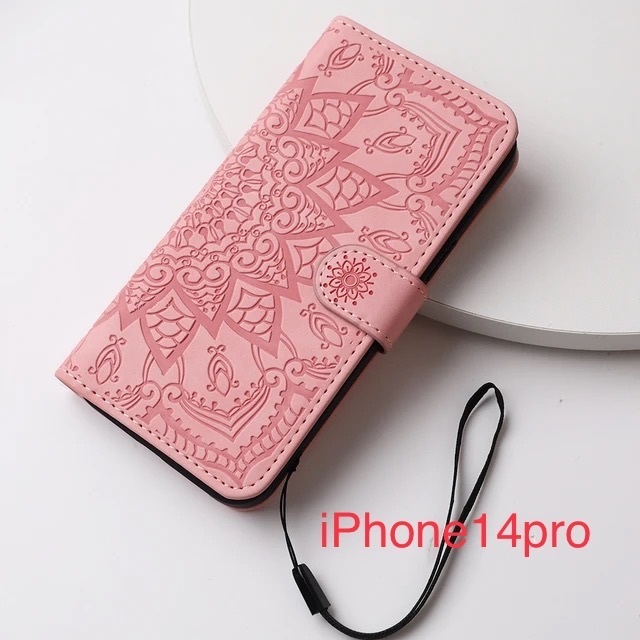 手帳型　iphoneケース　iphone 14 Pro ピンク