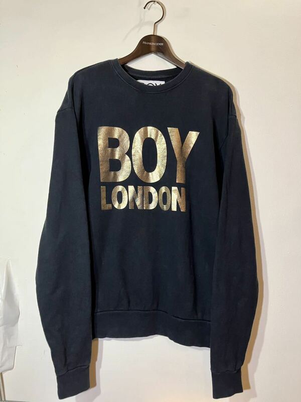 80's 90's USA製 old vintage BOY LONDON オールド ビンテージ ボーイロンドン スウェットトレーナー クルーネック ロゴスウェット 黒 金