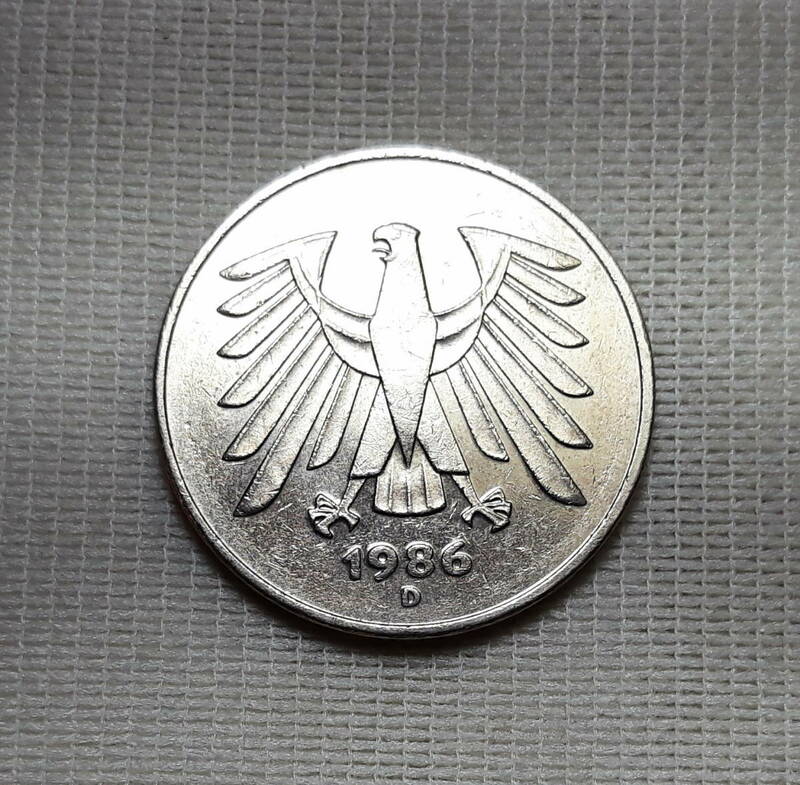 1986年 ドイツ 硬貨 5 マルク ◆o-9