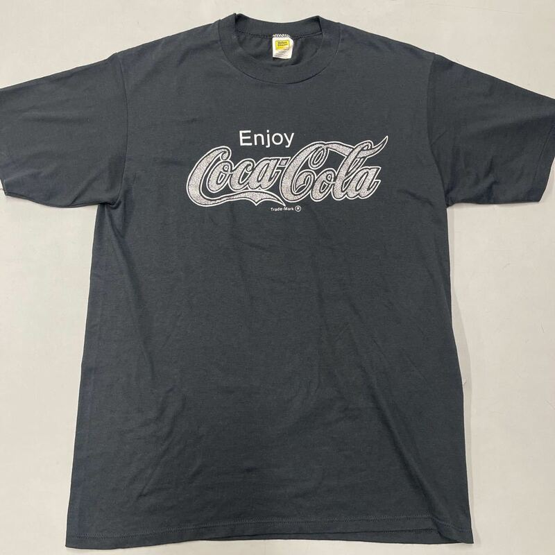 ビンテージ Coca Cola コカコーラ Tシャツ Lサイズ MADE IN USA ヴィンテージ 80s 90s 半袖 ブラック VelvaSheenベルバシーン アメリカ製