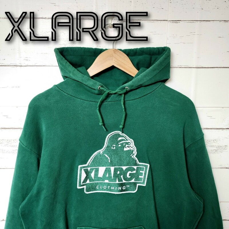 《大人気》XLARGE エクストララージ パーカー グリーン ワッペンロゴ L