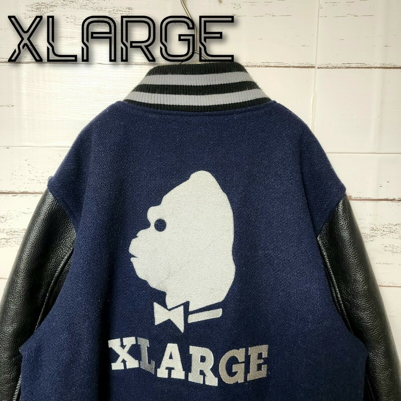 《超希少》XLARGE エクストララージ スタジャン 切替 レザー バックロゴ