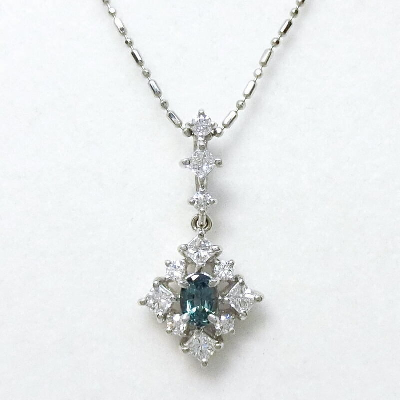 【送料無料】タサキ 田崎真珠 TASAKI Pt900/850 プラチナ アレキサンドライト0.33ct ダイヤモンド0.56ct ネックレス ★新品仕上げ済美品★