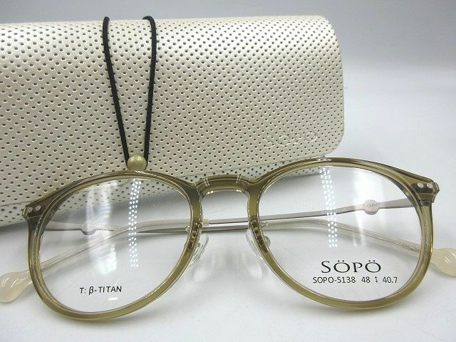 【MK】☆SOPO ソポ メガネフレーム SOPO-5138-2 48□20-142 Col.2 T-βチタン F:高密度アセテート クリアカーキ ケース付き 未使用品 