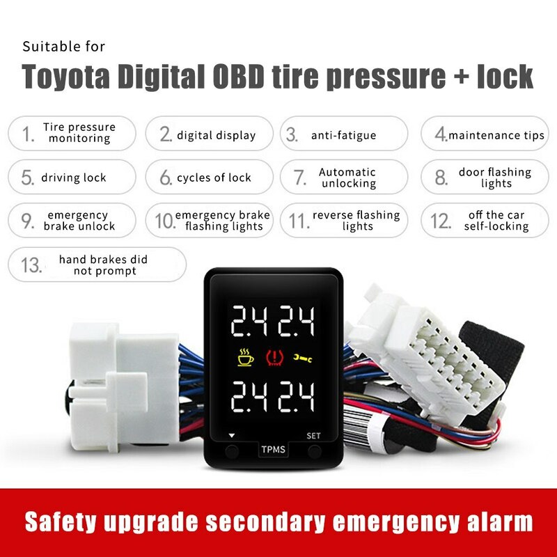 トヨタ車 タイヤ空気圧監視システムTPMSモニタードア自動ロックOBDリアルタイム表示圧力値タイヤ温度