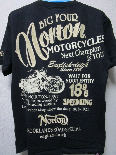 Ｎｏｒｔｏｎ　Ｖネック半袖Ｔシャツ・XXL（ノートンモーターサイクルプリント刺繍UK英国旧車バイクメーカーオートバイウエア）