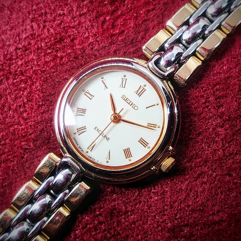 962【動作品】SEIKO EXCELINE 3F31-0B60 レディース腕時計 ゴールド×シルバーコンビベルト セイコー エクセリーヌ 白文字盤