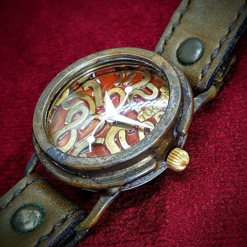 9113【動作品】スチームパンク風 TOKEIYA 真鍮 メンズ レディース 腕時計 革製 アンティーク ビンテージ