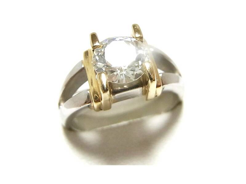 《ジュエリー》天然ダイヤ：1.47ct付き K18/Pt900 リング 17号 オーダーメイド アンティーク宝飾品 大きなサイズのダイヤモンド