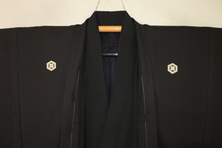 弐8737 本絹羽二重 男性黒紋付着物羽織 裄66丈127 К変わり菊座橘 新品級極上品 弓道茶道能楽に