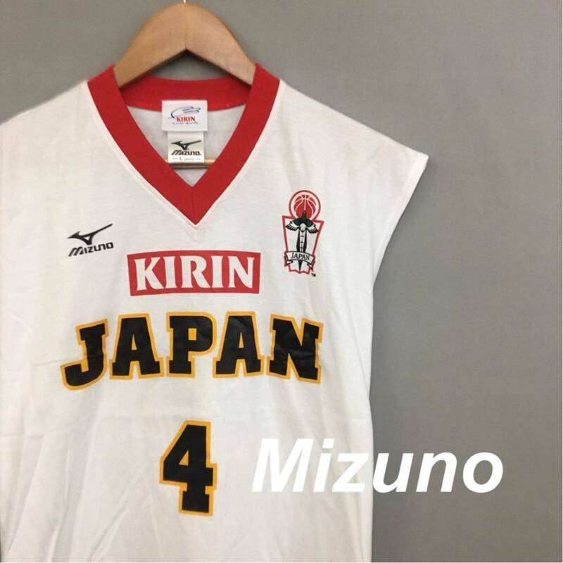 ミズノ Mizuno トレーニングウェア トップス バスケット 日本代表 4 プリント 綿100% ホワイト メンズ 男性用 Lサイズ $▽