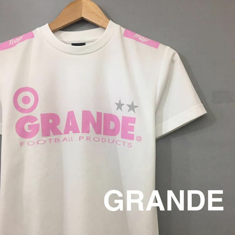 グランデ GRANDE ドライTシャツ 半袖 丸首 ポリエステル100% トップス ビッグプリント 星 ホワイト ピンク Sサイズ ♭▽