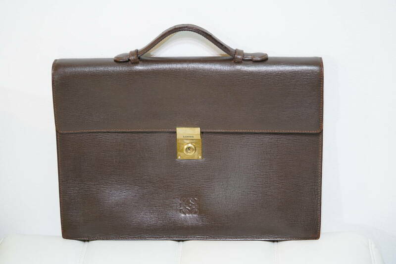 中古 USED LOEWE ロエベ ビジネスバッグ 鞄 かばん ブリーフケース A4 レザー メンズ 茶 ブラウン